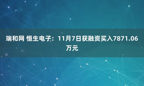 瑞和网 恒生电子：11月7日获融资买入7871.06万元